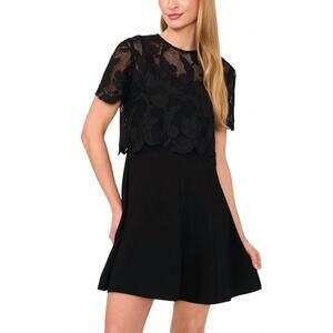 NEW TED BAKER women's crepe mini dress with lace ove in rich black